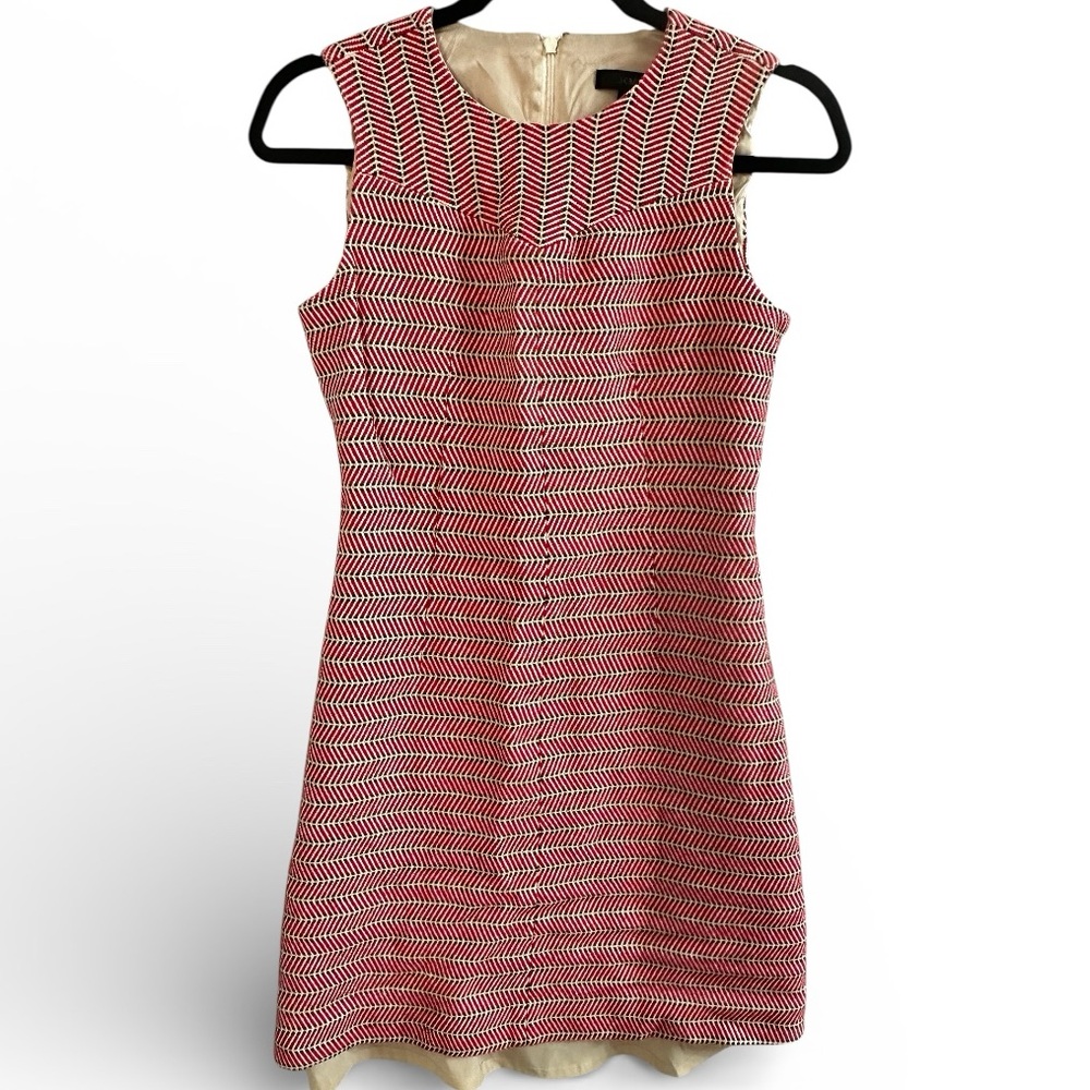J. Crew Red and White Textured Mini Dress
